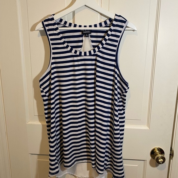 torrid Tops - Torrid Blue Striped Ribbed Tank with Sheer Back SIZE 0